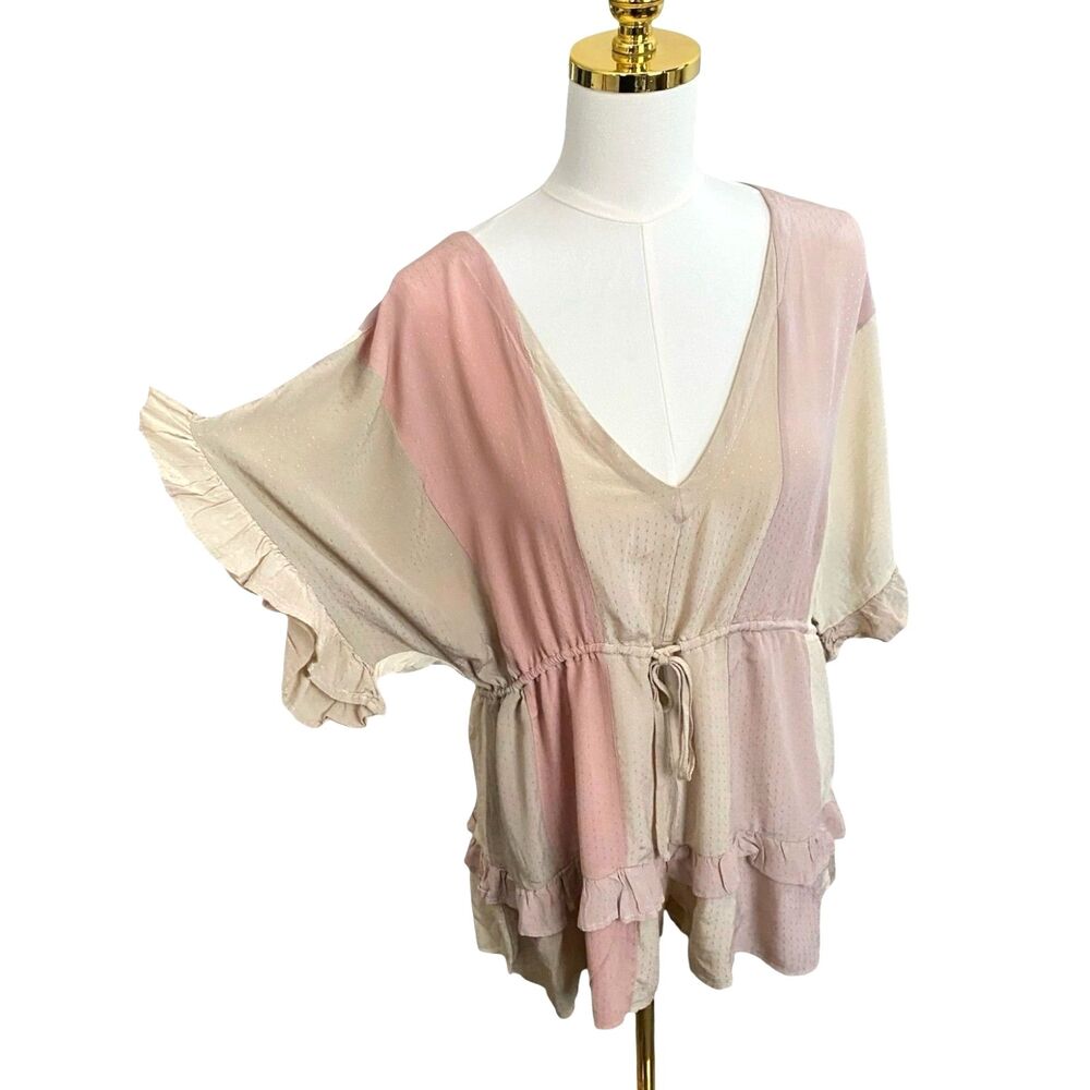 Storia Pastel Colorblock Romper Small Boho Ruffle Sleeve Festival Fairy Coquette